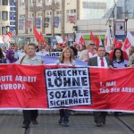 Rund 2.000 Menschen haben am 1. Mai in Kassel an der traditionellen Mai-Demonstration des Deutschen Gewerkschaftsbundes (DGB) und der anschließenden Kundgebung in der Karlsaue teilgenommen. Foto: nh