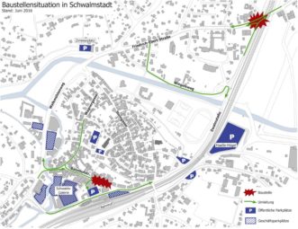 Aktuelle Baustellen, Umleitungen und Parkplätze in Treysa. Quelle: Stadt Schwalmstadt