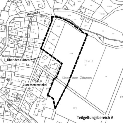 Die Abgrenzung des Bebauungsplanes Nr. 102 „Über den Gärten“. Quelle: Stadt Melsungen