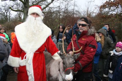 Weihnachtsmann und sein Assistent Renrajd-Uwe mit Rentier Bjijje. Foto: Sandy Rödde