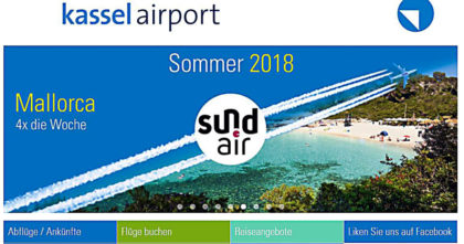 Screenshot der Homepage des Kassel Airport. 