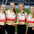 Die Melsunger Teenager Vivian Groppe, Nele Schmoll, Ella Gleim und Sophia Hog holten sich die Nordhessenmeisterschaft über 4x100m der Frauen. Foto: nh