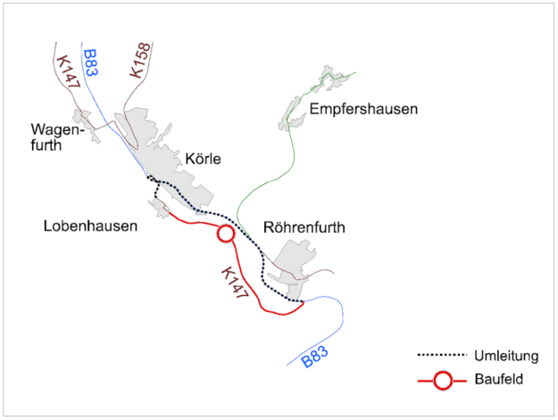 Für die Dauer der zweiphasigen Bauarbeiten wird der Kraftverkehr über die B83 umgeleitet. Mit Verkehrsbeeinträchtigungen ist vom 15. Juli bis 9. August zu rechnen.
Repro: Hessen Mobil