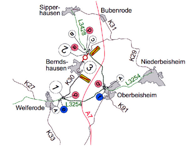 Umleitungsplan K 30 Berndshausen. Skizze: Hessen Mobil