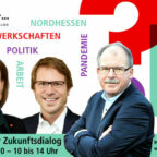 Am Samstag treten (v.li.) Jenny Huschke, Michael Rudolph und Stefan Körzell gemeinsam mit Gewerkschafter*innen aus der Region in einem Livestream in den Nordhessischen Zukunftsdialog ein. Quelle: DGB