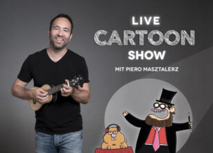 Durch das Programm der Cartoon-Preisverleihung führt der Cartoonist und Comedian Piero Masztalerz. Quelle: N.N. | pm, Caricatura