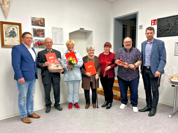 Von links: Martin Stöckert, Rudi George, Angelika Müller, Christa Gerlach, Sabrina Jung, Matthias Hucke und Dr. Martin Herbold. Foto: N.N. | SPD Homberg (Efze)