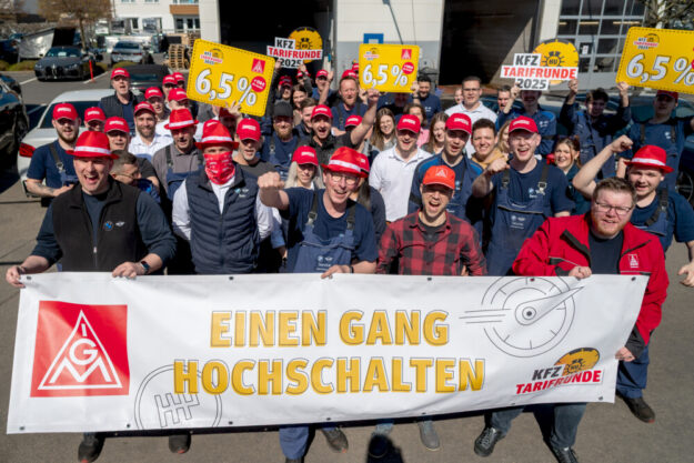 Das Bild zeigt die Aktion der IG Metall bei der BMW-Niederlassung Kassel von Anfang April 2025. Foto: Martin Sehmisch | IG Metall Nordhessen