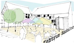 Am zweiten Tag der Innenentwicklung steht ein mögliches Zentrum für Baukultur im Mittelpunkt der Informationen mit Begegnung und Praxis. Skizze: spacelab Gießen | pm, Regionalentwicklung Schwalm-Aue